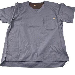 Carhartt Mens V-Neck Scrub Top size Large Gray Short Sleeve